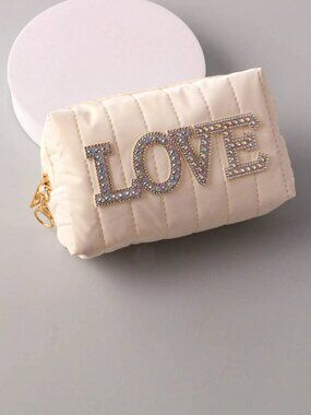 Makeup Bag Cosmetic Pouch Travel Case White Graphic Love Heart Zipper Organizers